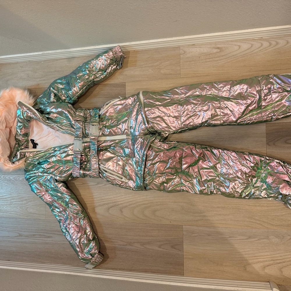 Dolls kill Iridescent Snowsuit with Faux Fur Hood